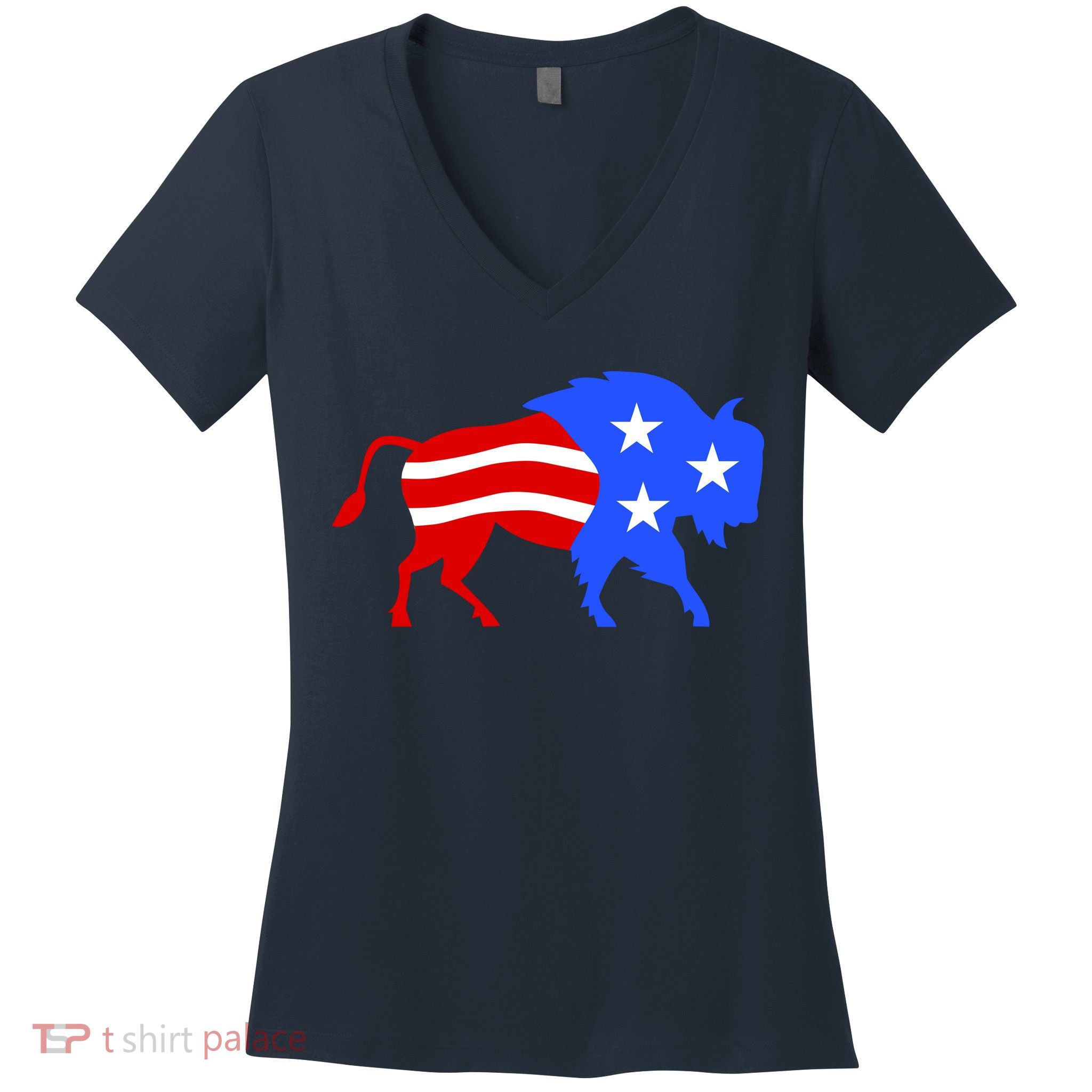 American Bison Illustration Women's V-Neck T-Shirt