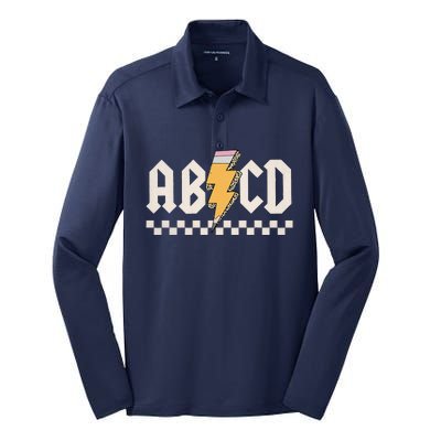 Abcd Back In Class First Day Back To School Teacher Student Silk Touch Performance Long Sleeve Polo