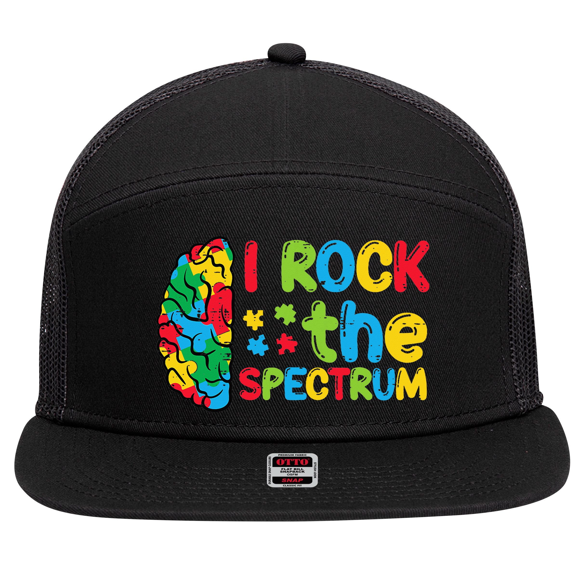 Autism Brain I Rock The Spectrum Awareness 7 Panel Mesh Trucker Snapback Hat