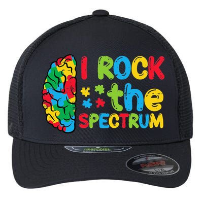 Autism Brain I Rock The Spectrum Awareness Flexfit Unipanel Trucker Cap