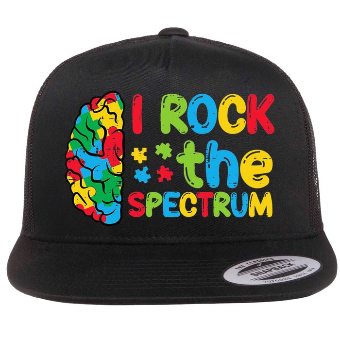 Autism Brain I Rock The Spectrum Awareness Flat Bill Trucker Hat