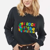 Autism Brain I Rock The Spectrum Awareness Cropped Pullover Crew