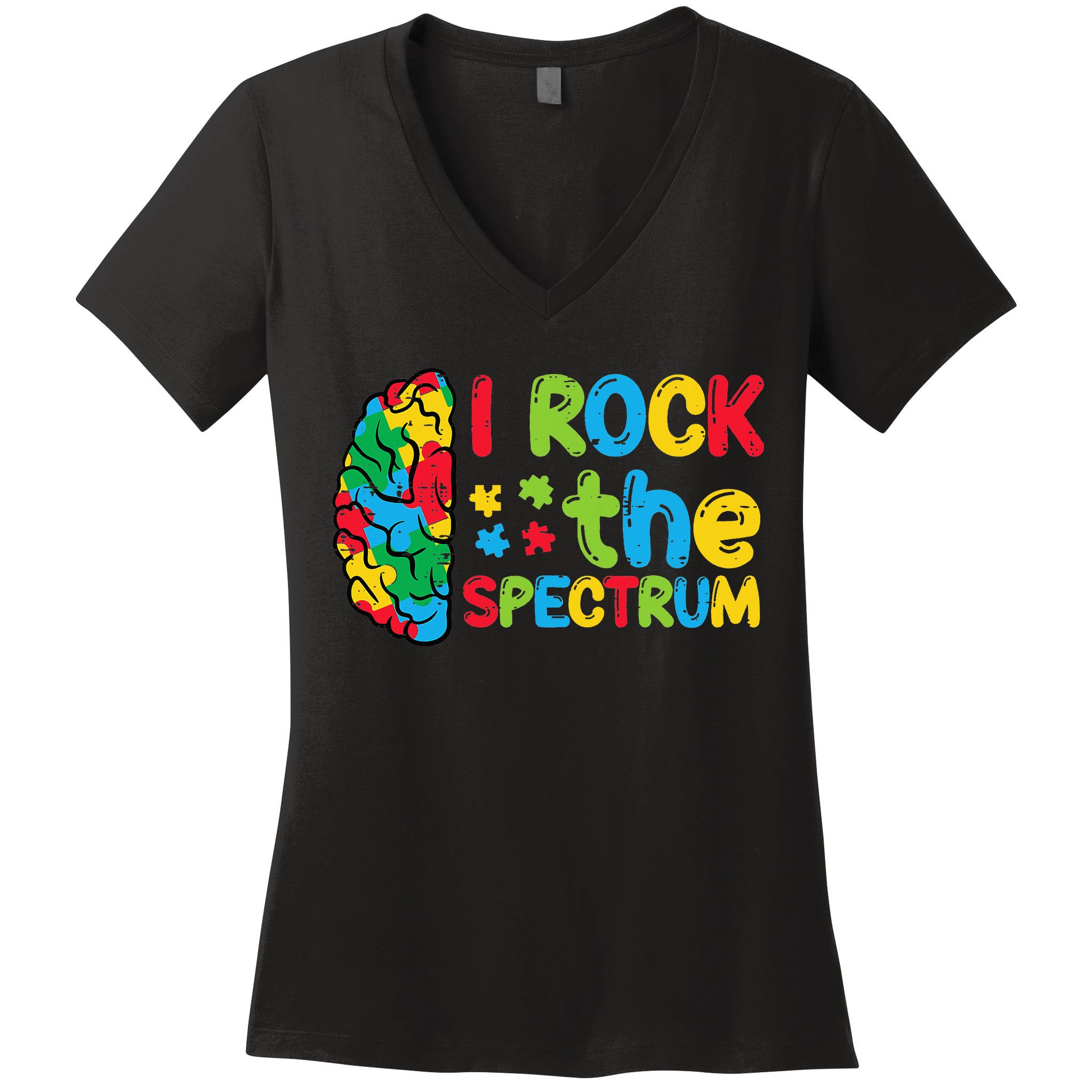 Autism Brain I Rock The Spectrum Awareness Women's V-Neck T-Shirt