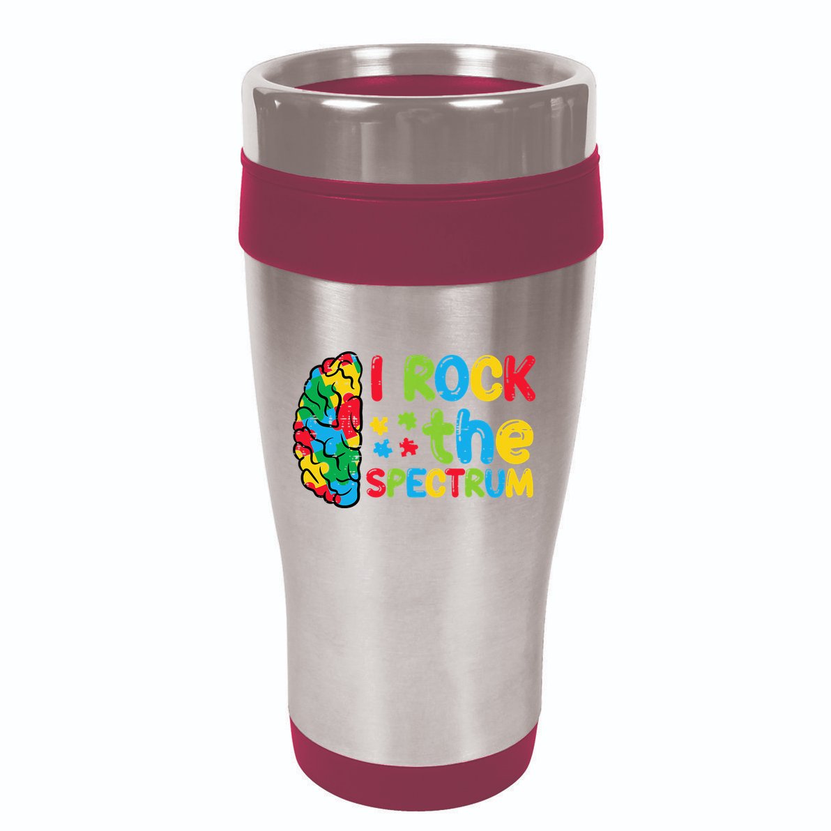 Autism Brain I Rock The Spectrum Awareness 16oz Travel Tumbler