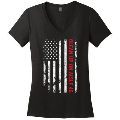 Anti Biden Impeach 46 8646 Clean Up On Aisle 46 Pro USA Flag Women's V-Neck T-Shirt