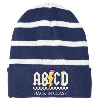 ABCD Back In Class Rock Vintage School Striped Beanie with Solid Band