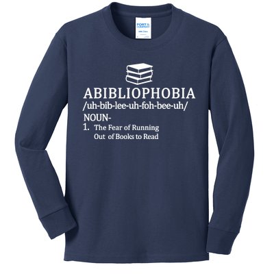 Abibliophobia The Fear Pf Running Out Books To Read Kids Long Sleeve Shirt