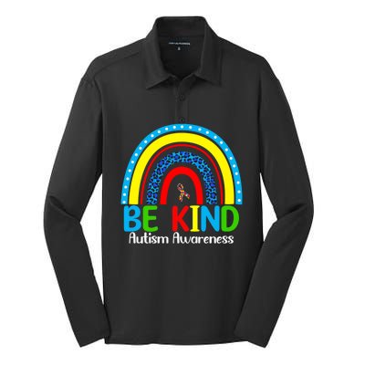 Autism Be Kind Rainbow Kindness Autism Awareness Month Gift Silk Touch Performance Long Sleeve Polo