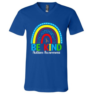 Autism Be Kind Rainbow Kindness Autism Awareness Month Gift V-Neck T-Shirt