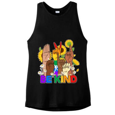 ASL Be Kind Sign Language Ladies PosiCharge Tri-Blend Wicking Tank
