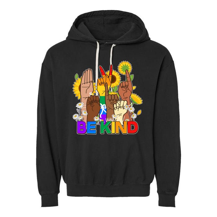 ASL Be Kind Sign Language Garment-Dyed Fleece Hoodie