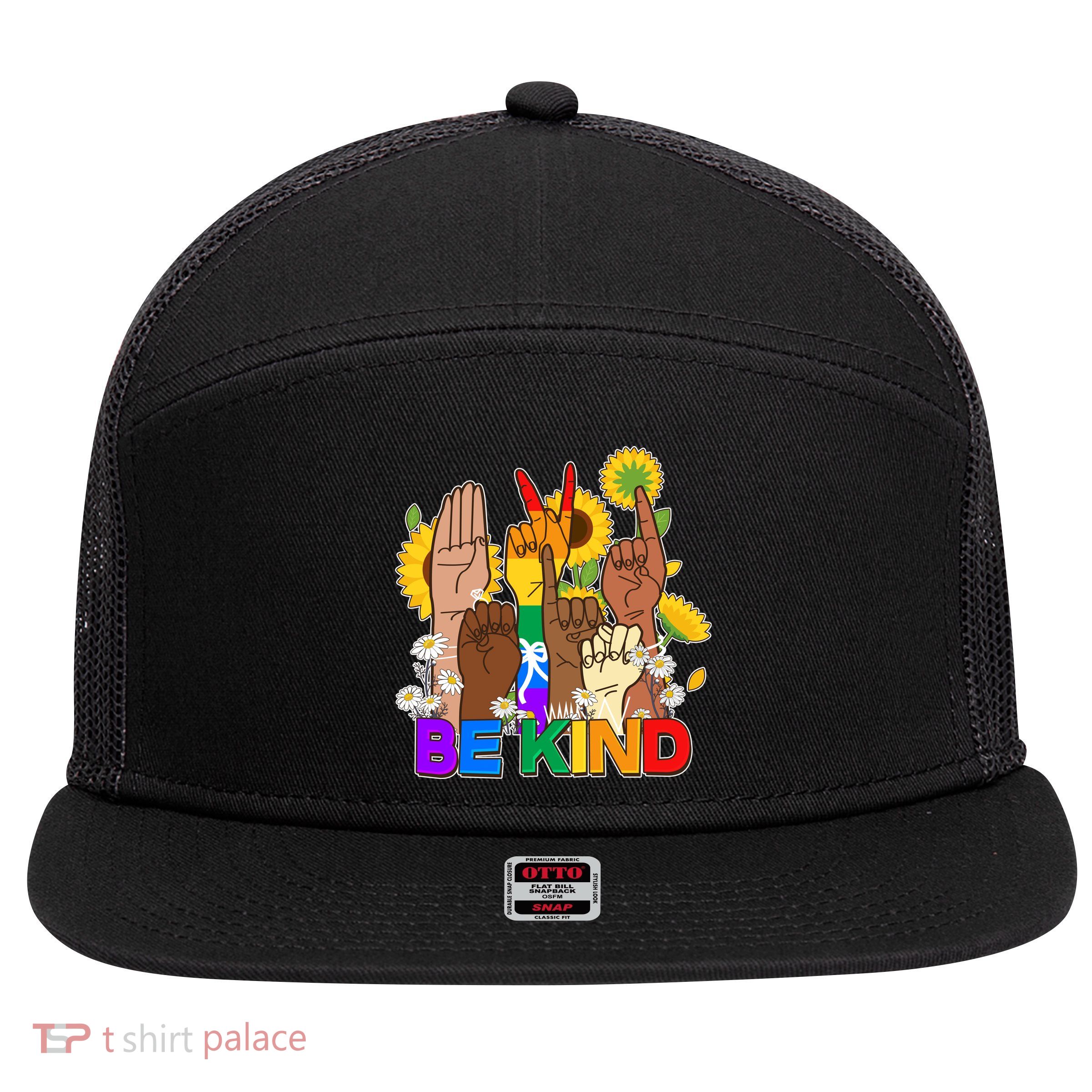 ASL Be Kind Sign Language 7 Panel Mesh Trucker Snapback Hat