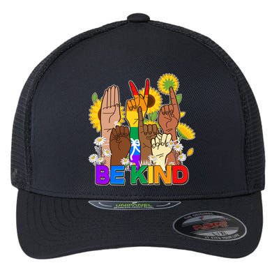 ASL Be Kind Sign Language Flexfit Unipanel Trucker Cap