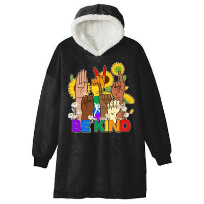 ASL Be Kind Sign Language Hooded Wearable Blanket