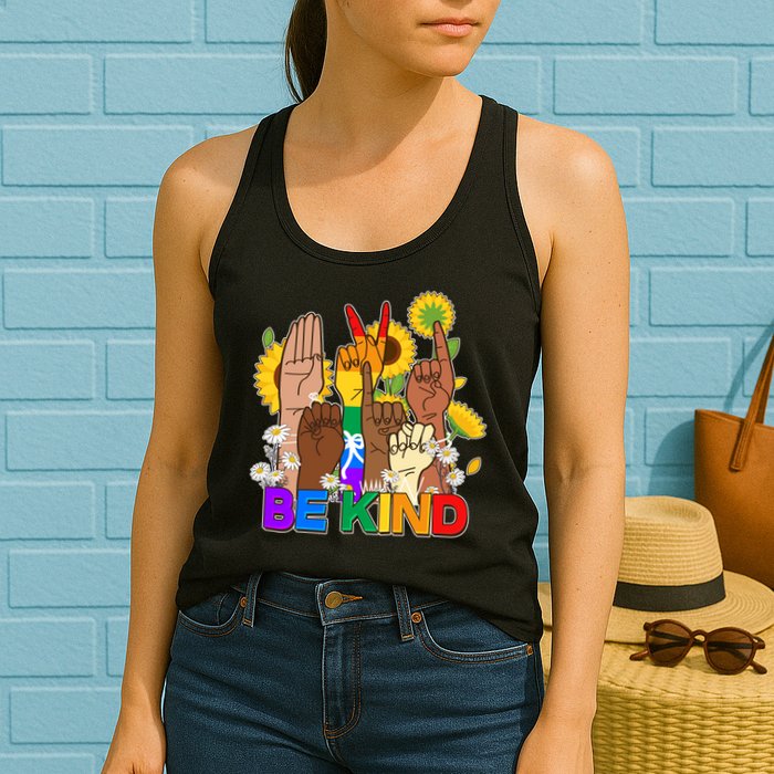 ASL Be Kind Sign Language Womens Tank Top