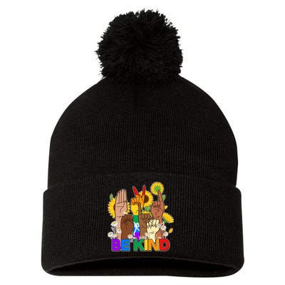 ASL Be Kind Sign Language Pom Pom 12in Knit Beanie