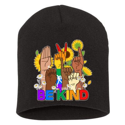 ASL Be Kind Sign Language Short Acrylic Beanie