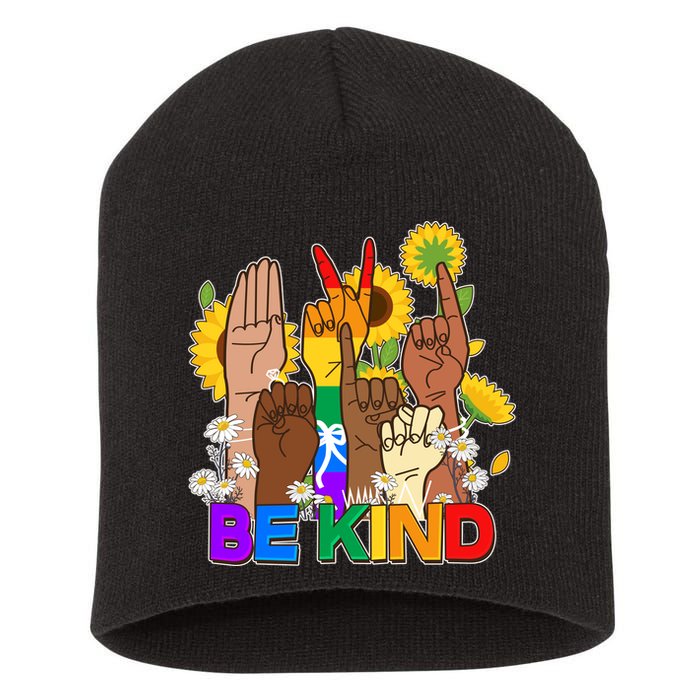 ASL Be Kind Sign Language Short Acrylic Beanie
