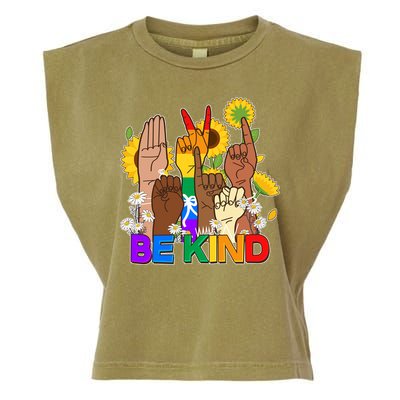 ASL Be Kind Sign Language Garment-Dyed Women's Muscle Tee