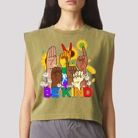 ASL Be Kind Sign Language Garment-Dyed Women's Muscle Tee