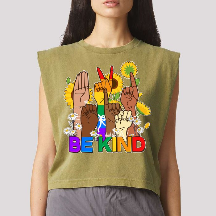 ASL Be Kind Sign Language Garment-Dyed Women's Muscle Tee