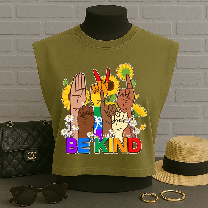 ASL Be Kind Sign Language Garment-Dyed Women's Muscle Tee
