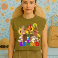 ASL Be Kind Sign Language Garment-Dyed Women's Muscle Tee