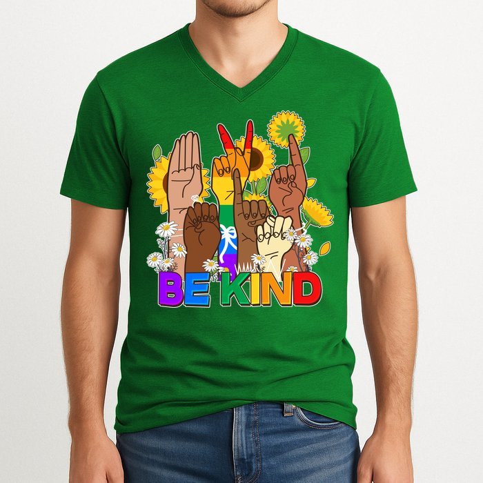 ASL Be Kind Sign Language V-Neck T-Shirt