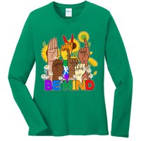 ASL Be Kind Sign Language Ladies Long Sleeve Shirt