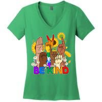 ASL Be Kind Sign Language Women's V-Neck T-Shirt