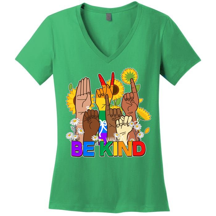 ASL Be Kind Sign Language Women's V-Neck T-Shirt
