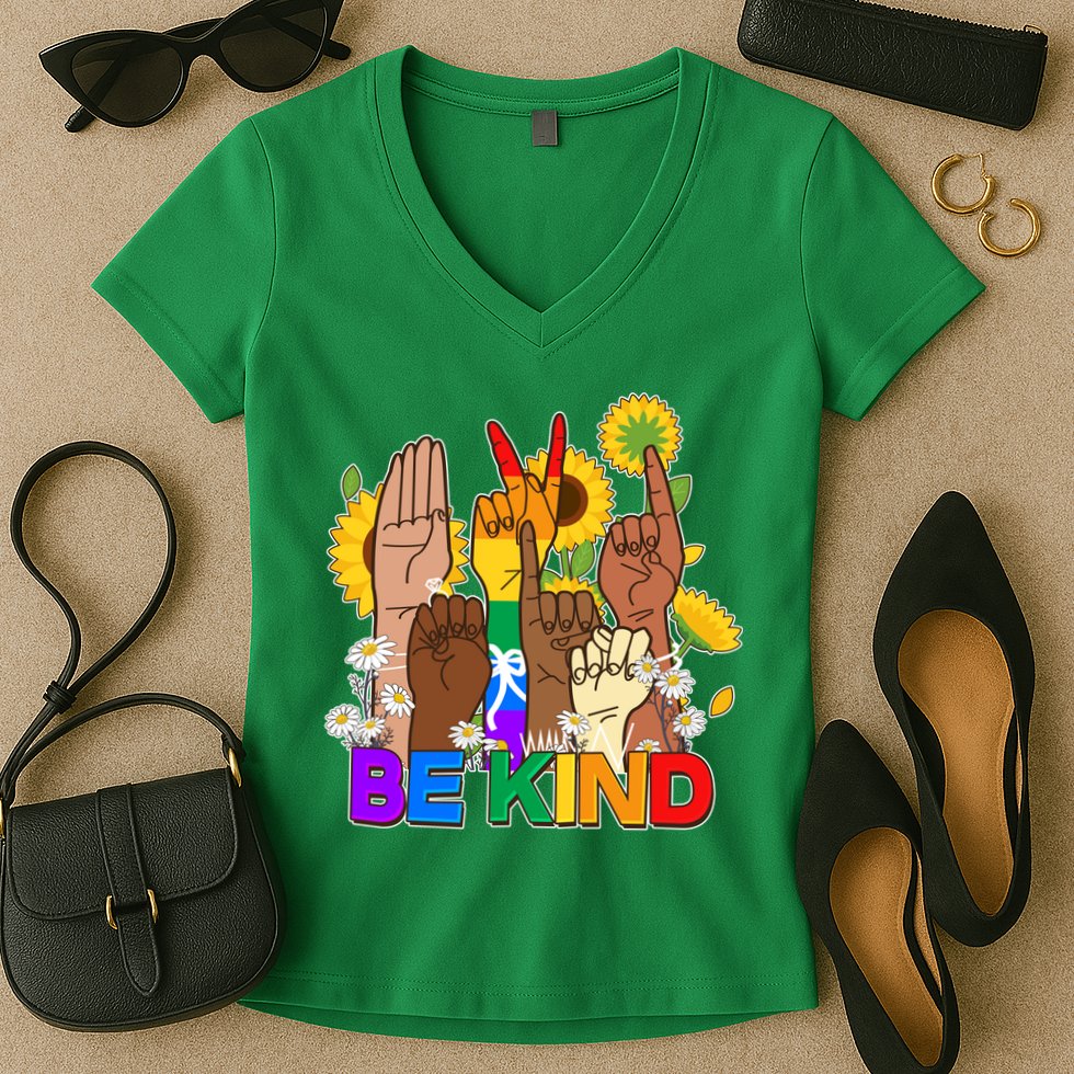ASL Be Kind Sign Language Women's V-Neck T-Shirt