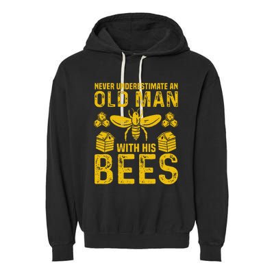 Apiary Bee Keeper An Old Man With His Bees Beekeeping Garment-Dyed Fleece Hoodie