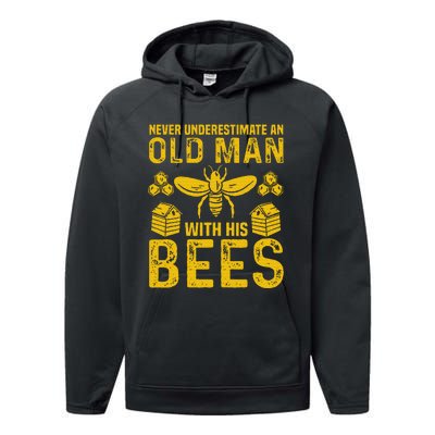 Apiary Bee Keeper An Old Man With His Bees Beekeeping Performance Fleece Hoodie