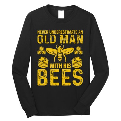 Apiary Bee Keeper An Old Man With His Bees Beekeeping Long Sleeve Shirt