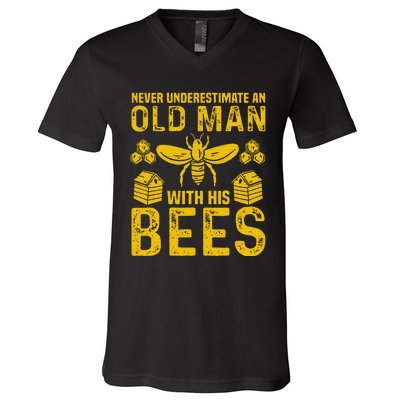 Apiary Bee Keeper An Old Man With His Bees Beekeeping V-Neck T-Shirt