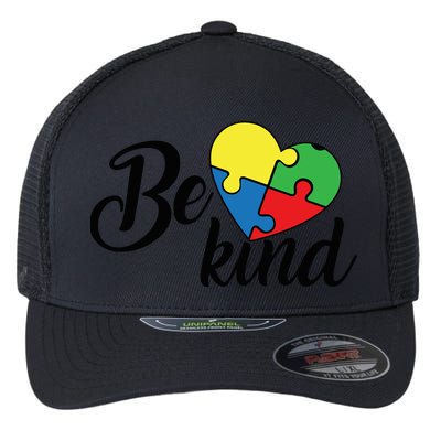 Autism, Be Kind Heart, Autism Awareness Flexfit Unipanel Trucker Cap