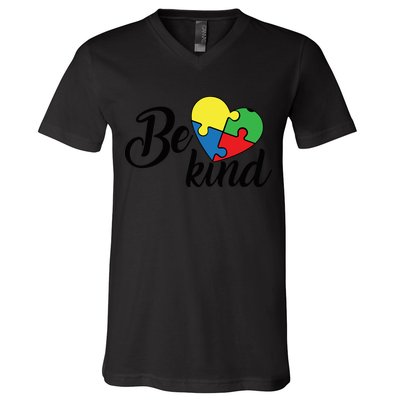 Autism, Be Kind Heart, Autism Awareness V-Neck T-Shirt