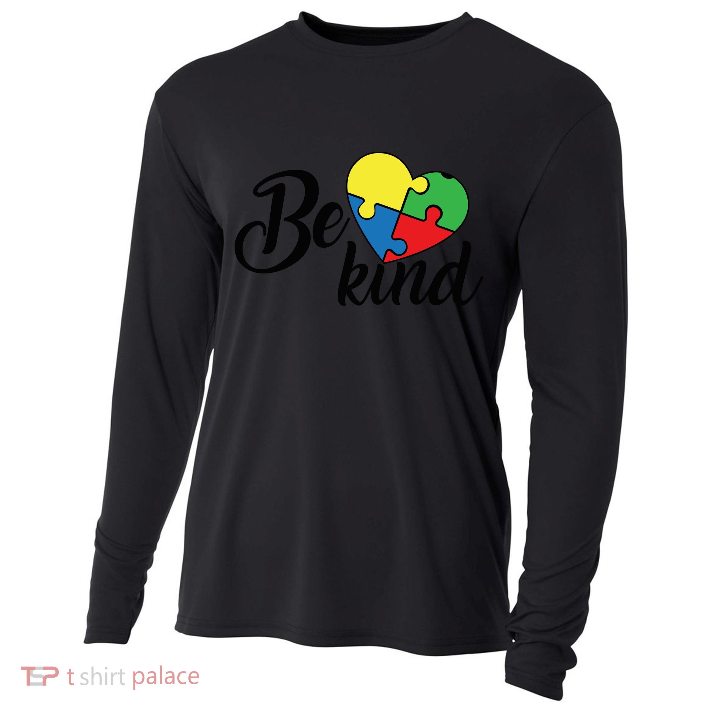 Autism, Be Kind Heart, Autism Awareness Cooling Performance Long Sleeve Crew
