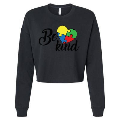 Autism, Be Kind Heart, Autism Awareness Cropped Pullover Crew