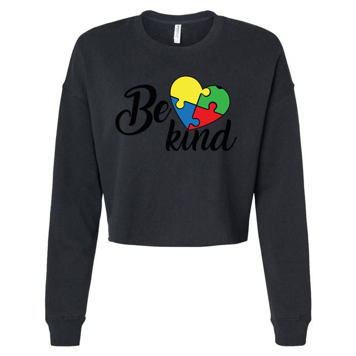 Autism, Be Kind Heart, Autism Awareness Cropped Pullover Crew