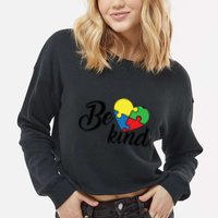 Autism, Be Kind Heart, Autism Awareness Cropped Pullover Crew