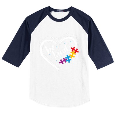 Autism Be Kind Women Blue Be Kind Autism Awareness Baseball Sleeve Shirt