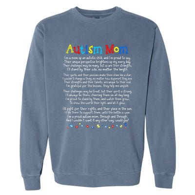 Autism Be Kind Autism Awareness For Autism Mom Garment-Dyed Sweatshirt