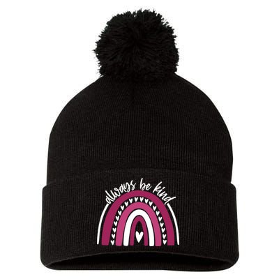 Always Be Kind Inspirational Rainbow Pom Pom 12in Knit Beanie