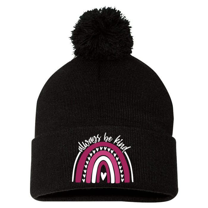 Always Be Kind Inspirational Rainbow Pom Pom 12in Knit Beanie