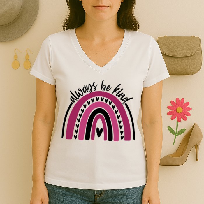 Always Be Kind Inspirational Rainbow Women's V-Neck T-Shirt