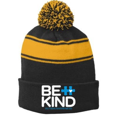 Autism Be Kind Women Be Kind Autism Awareness Stripe Pom Pom Beanie