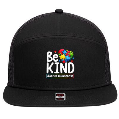 Autism Be Kind Be Kind Autism Awareness 7 Panel Mesh Trucker Snapback Hat