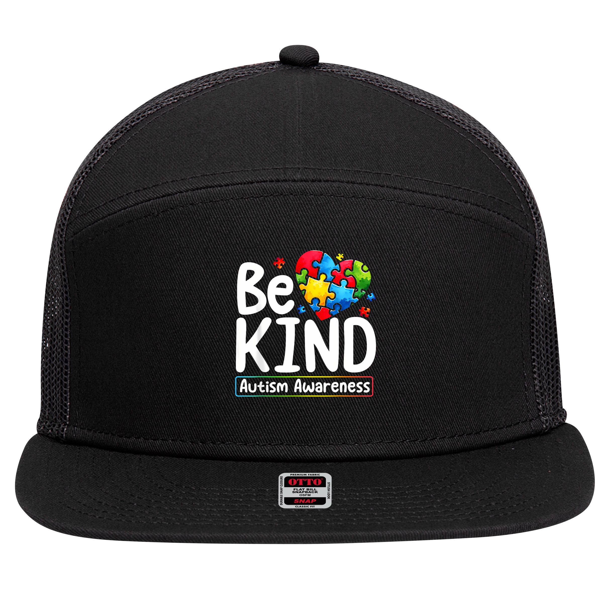 Autism Be Kind Be Kind Autism Awareness 7 Panel Mesh Trucker Snapback Hat
